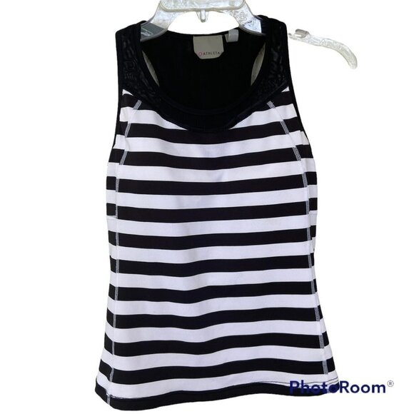 Athleta Workout Black and White Tank Built-in Bra Racerback Running Tank Top Siz - Picture 4 of 14